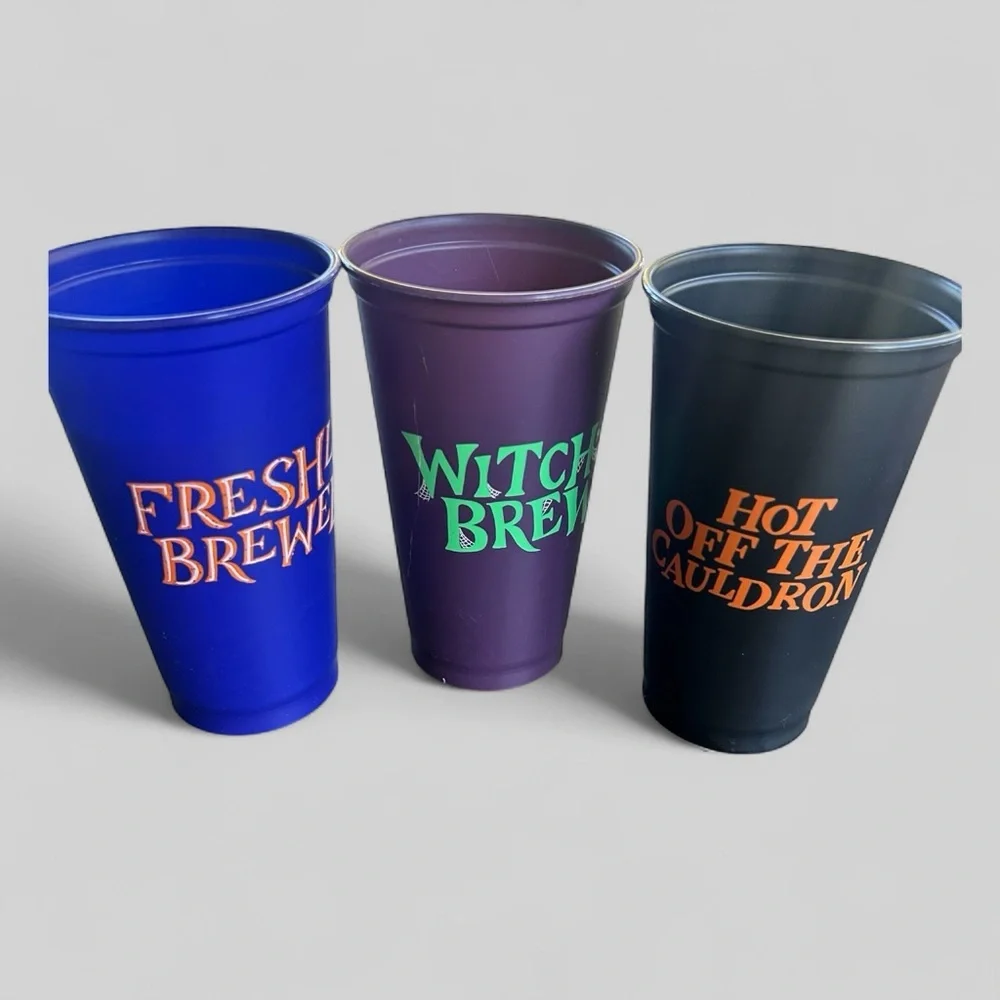 Starbucks set of collectible reusable drinking cups Halloween 2013 glow in dark